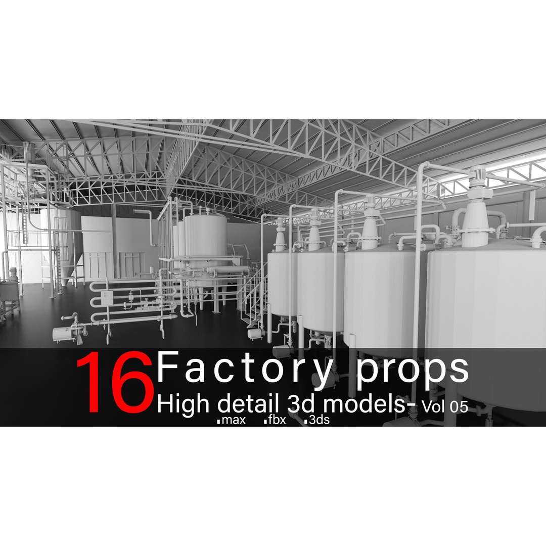 High Detail Factory Props 3D Models – Industrial Assets, FBX, OBJ - View 4