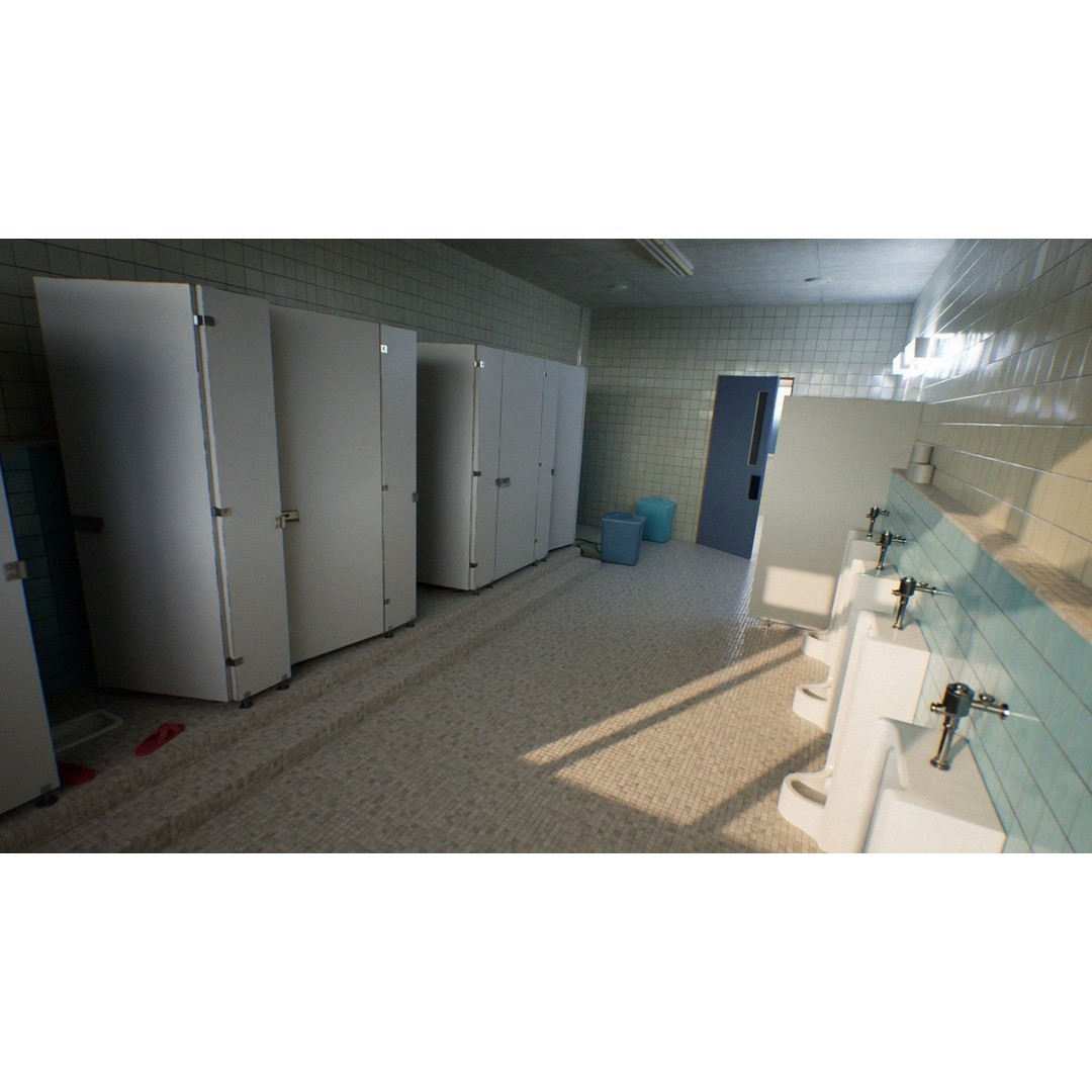 Japanese School Restroom 3D Model – Low Poly Game Asset, FBX - View 10