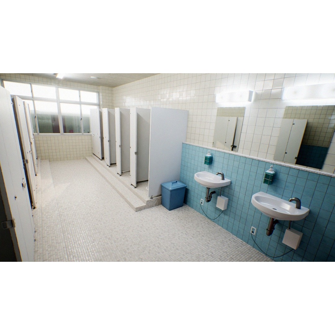 Japanese School Restroom 3D Model – Low Poly Game Asset, FBX - View 11