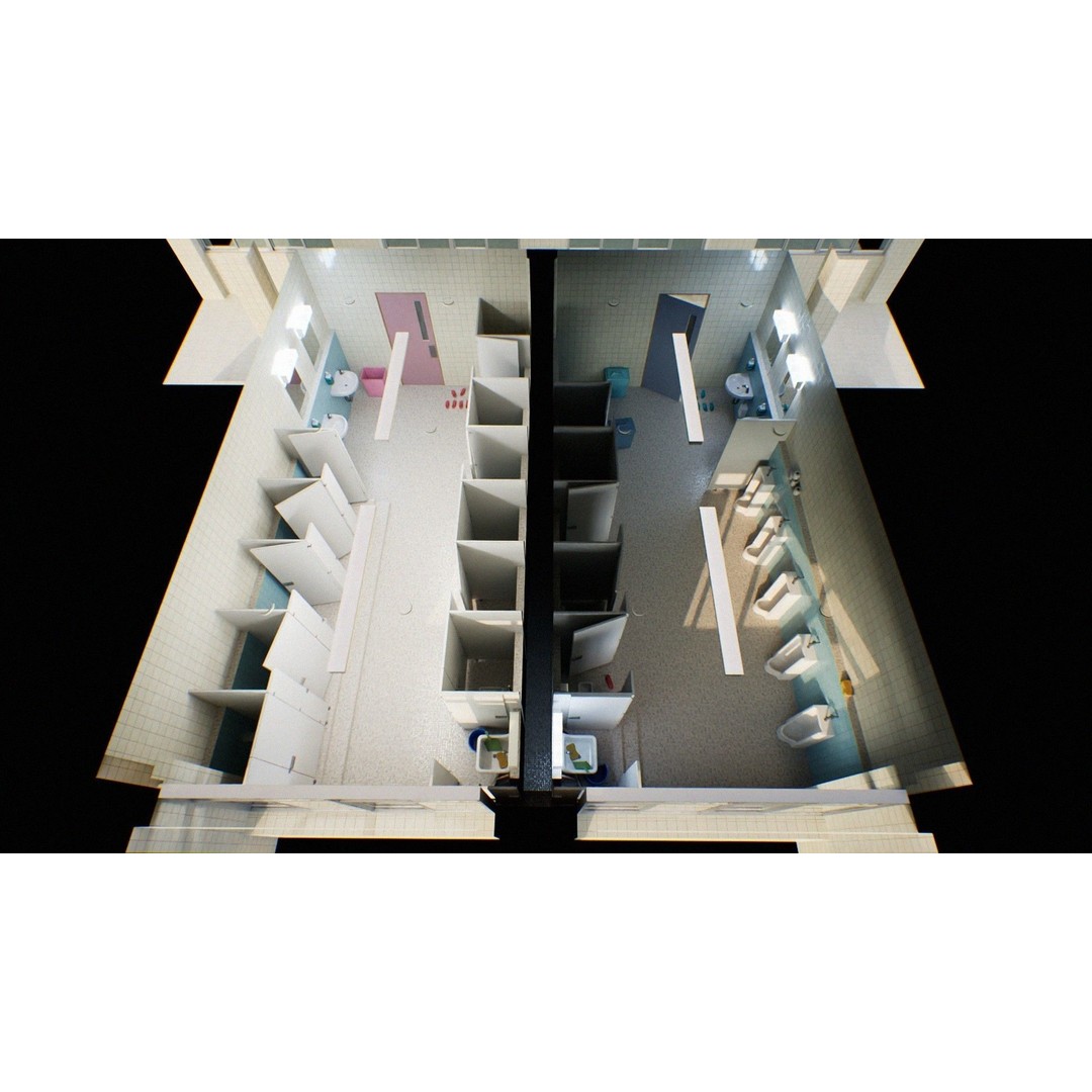 Japanese School Restroom 3D Model – Low Poly Game Asset, FBX - View 13