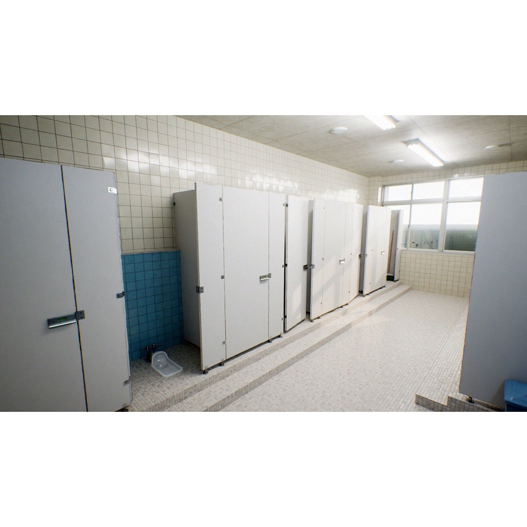 Japanese School Restroom 3D Model – Low Poly Game Asset, FBX - View 15
