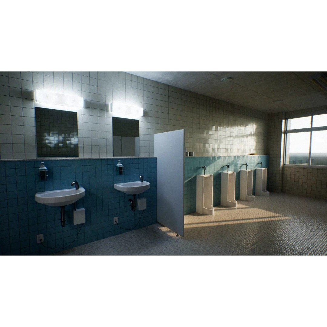 Japanese School Restroom 3D Model – Low Poly Game Asset, FBX - View 2