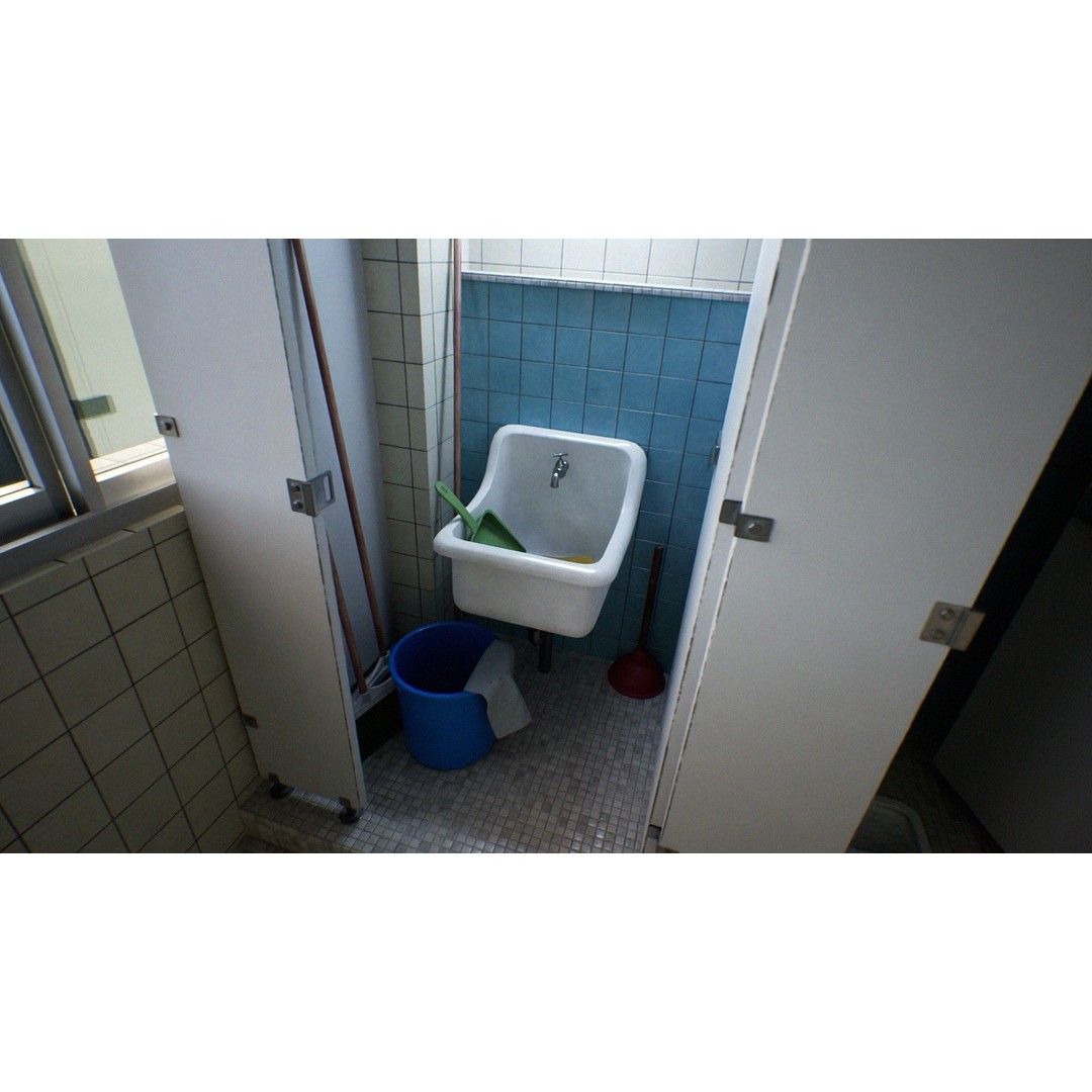 Japanese School Restroom 3D Model – Low Poly Game Asset, FBX - View 3