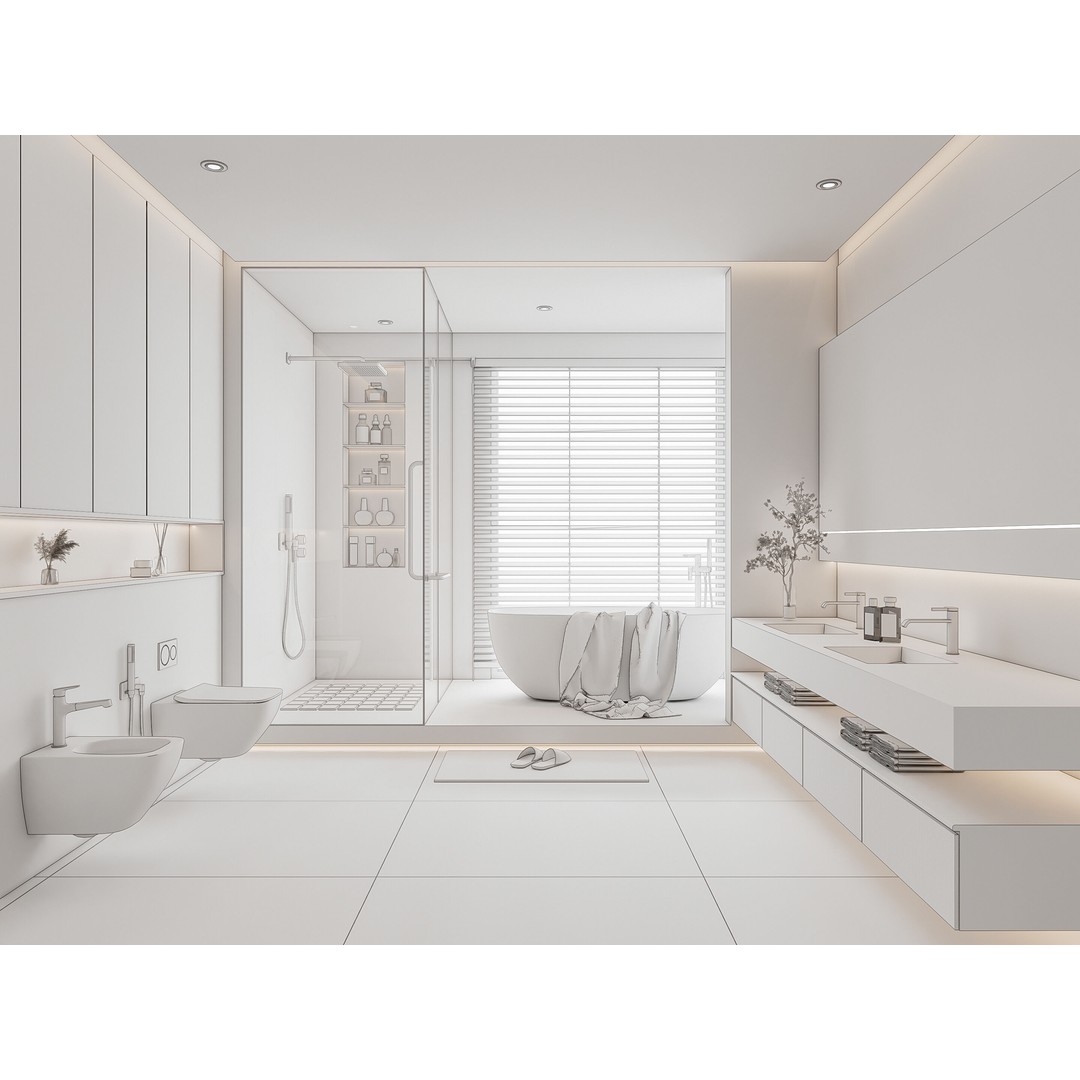 Modern Bathroom 3D Model – Elegant Vanity Scene, FBX, Blender, PBR