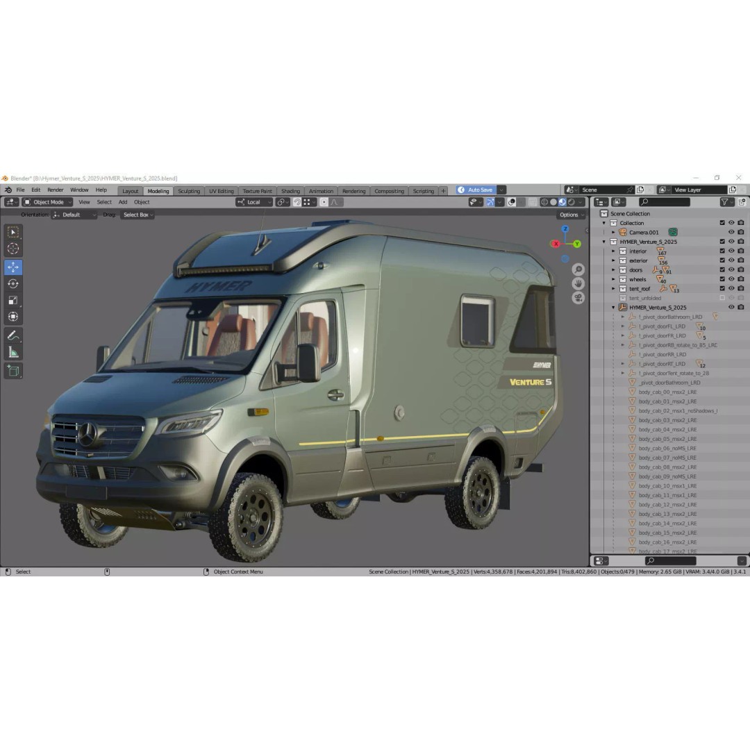 Hymer Venture S 3D Model – Detailed Vehicle with Openable Doors, FBX, OBJ - View 58