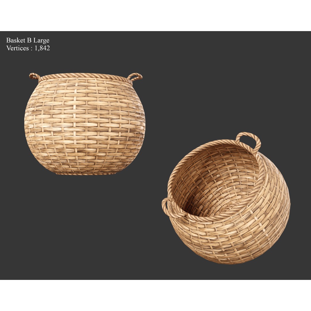 Woven Baskets 3D Model – Low Poly Medieval Game Asset, FBX, Blender - View 12