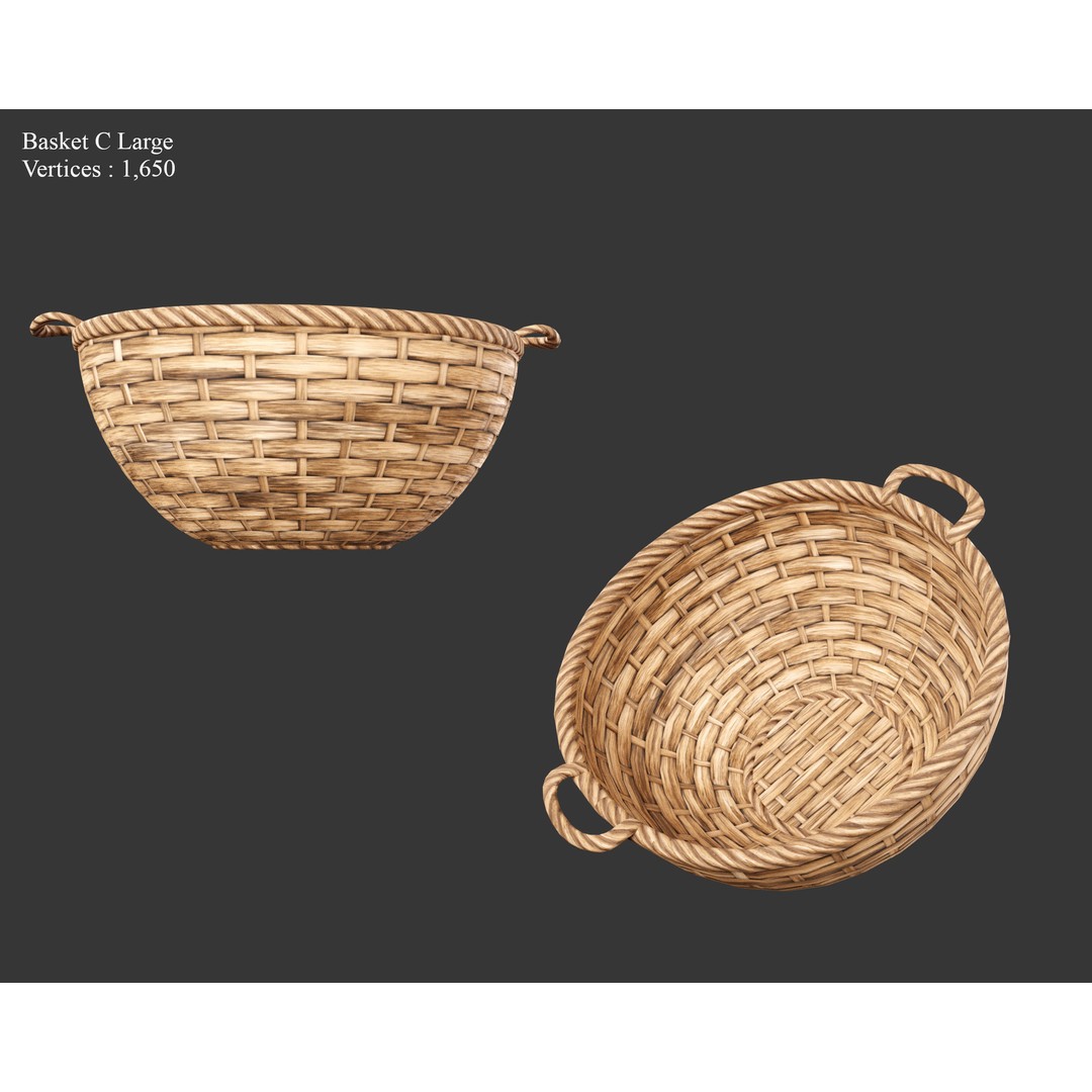 Woven Baskets 3D Model – Low Poly Medieval Game Asset, FBX, Blender - View 18