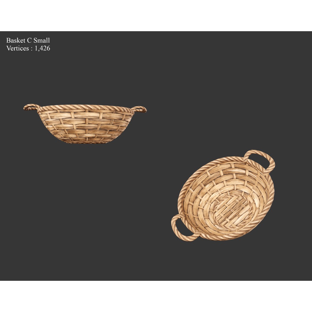 Woven Baskets 3D Model – Low Poly Medieval Game Asset, FBX, Blender - View 21