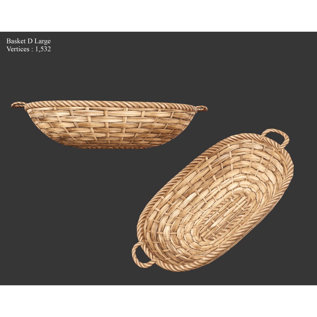 Woven Baskets 3D Model – Low Poly Medieval Game Asset, FBX, Blender - View 24