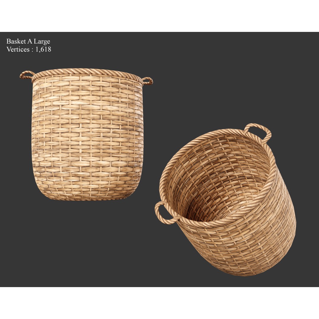 Woven Baskets 3D Model – Low Poly Medieval Game Asset, FBX, Blender - View 6