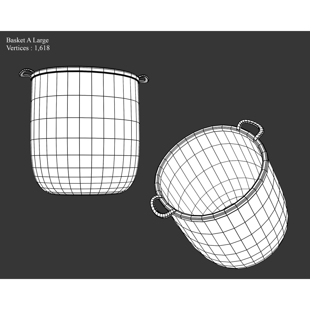 Woven Baskets 3D Model – Low Poly Medieval Game Asset, FBX, Blender - View 8