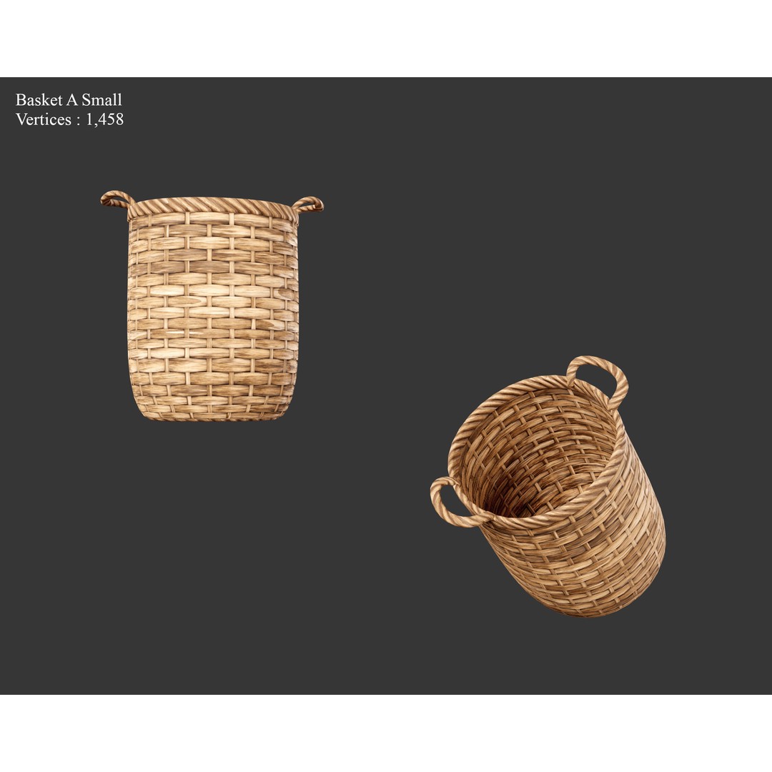 Woven Baskets 3D Model – Low Poly Medieval Game Asset, FBX, Blender - View 9