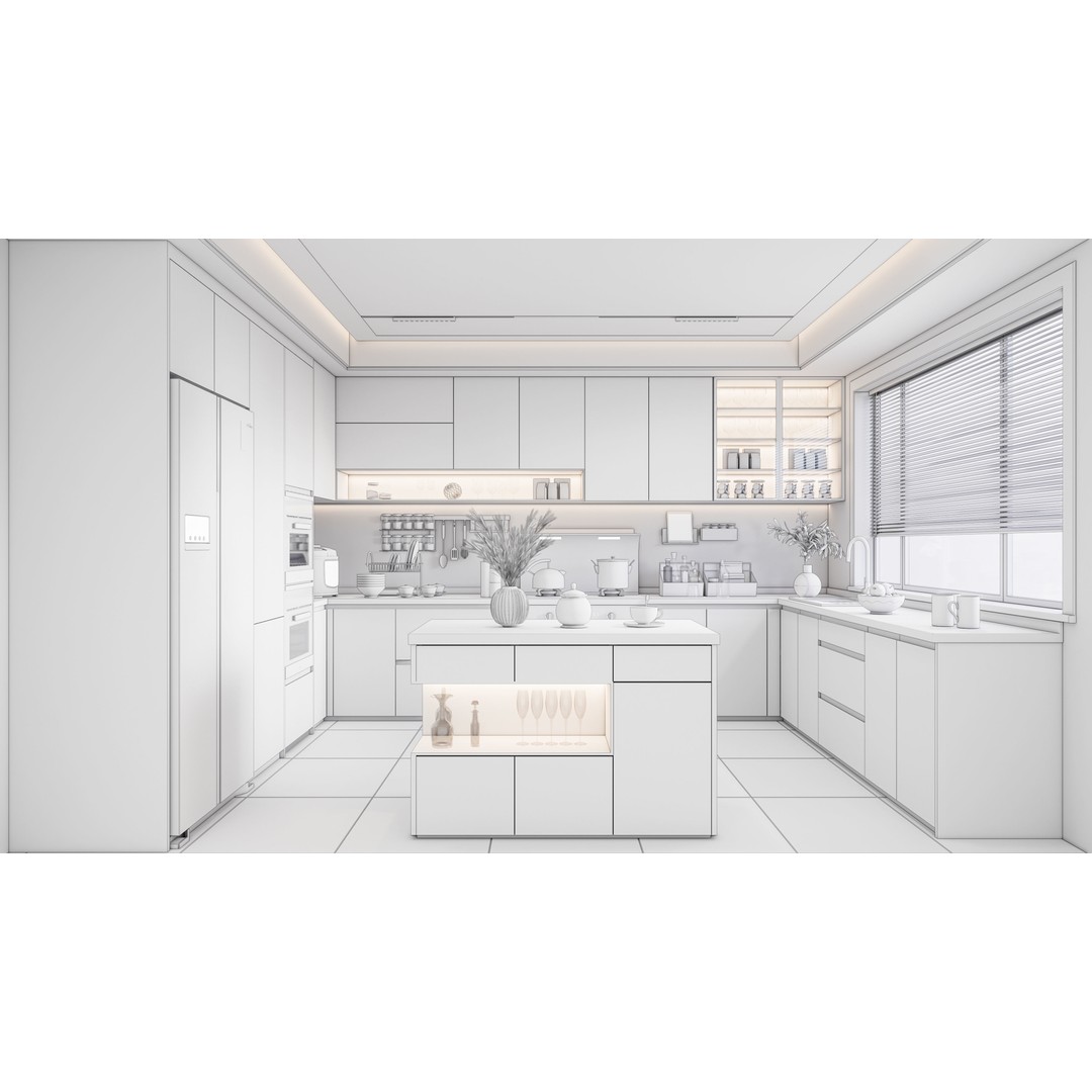 Kitchen 3D Model – Fully Parametric, Resizable, FBX, Blender