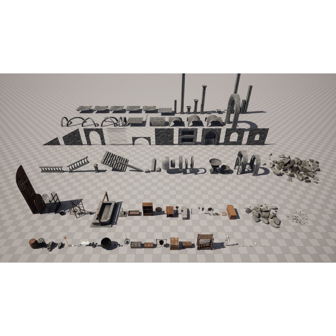 Modular Dungeon 3D Model – Low Poly Kitbash Assets, FBX & Blender - View 19