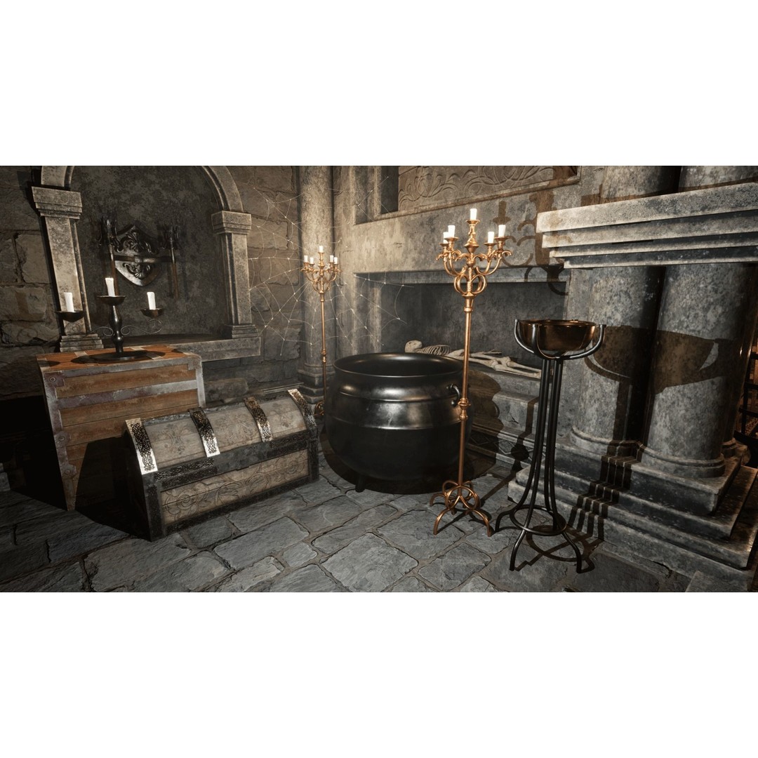 Modular Dungeon 3D Model – Low Poly Kitbash Assets, FBX & Blender - View 4