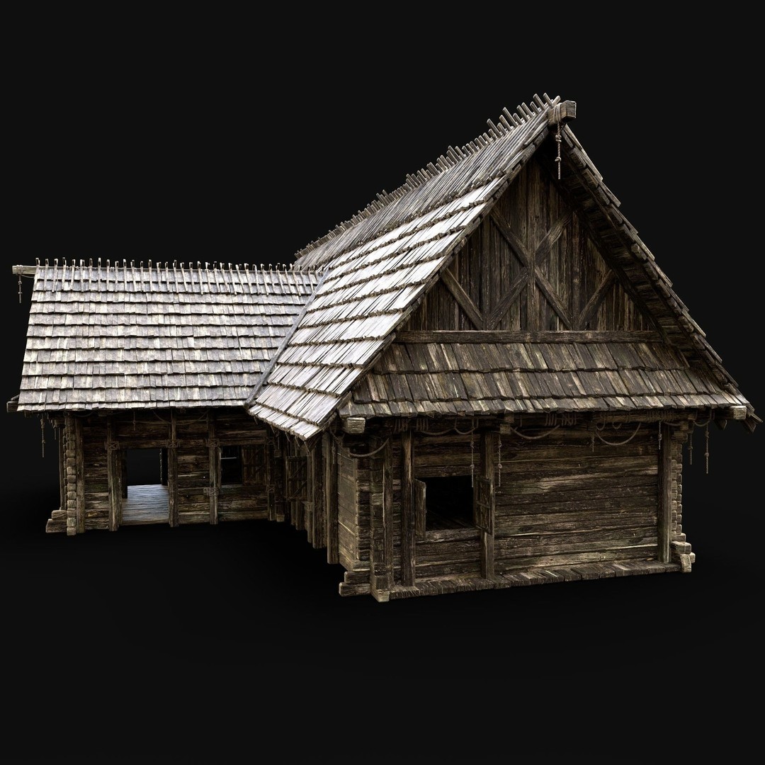 Enterable Village House 3D Model – Low Poly Game-Ready Asset, FBX, OBJ - View 3