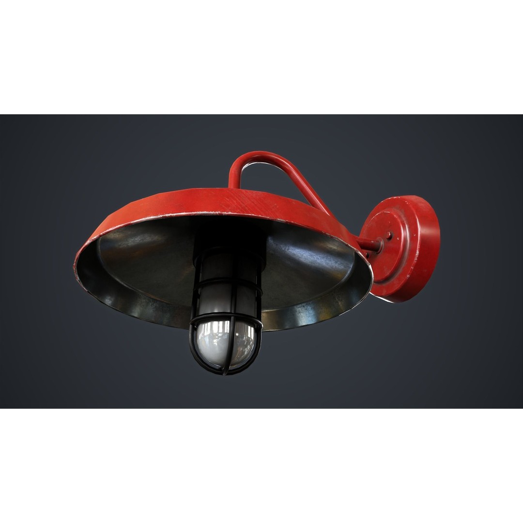 Industrial Wall Lamp 3D Model – Low Poly Game Ready Asset, FBX - View 12