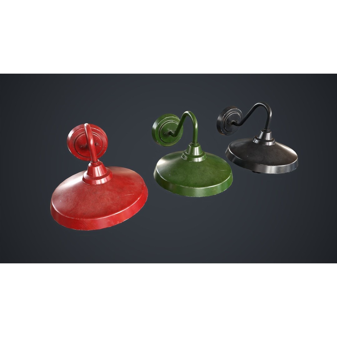 Industrial Wall Lamp 3D Model – Low Poly Game Ready Asset, FBX - View 3