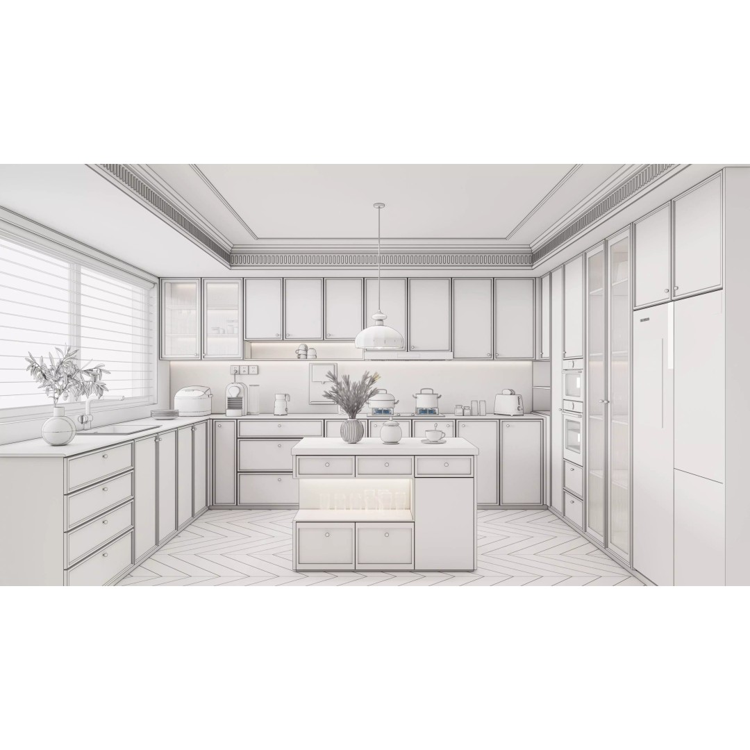 Modern Kitchen 3D Model – Photorealistic Interior Scene, Blender, FBX