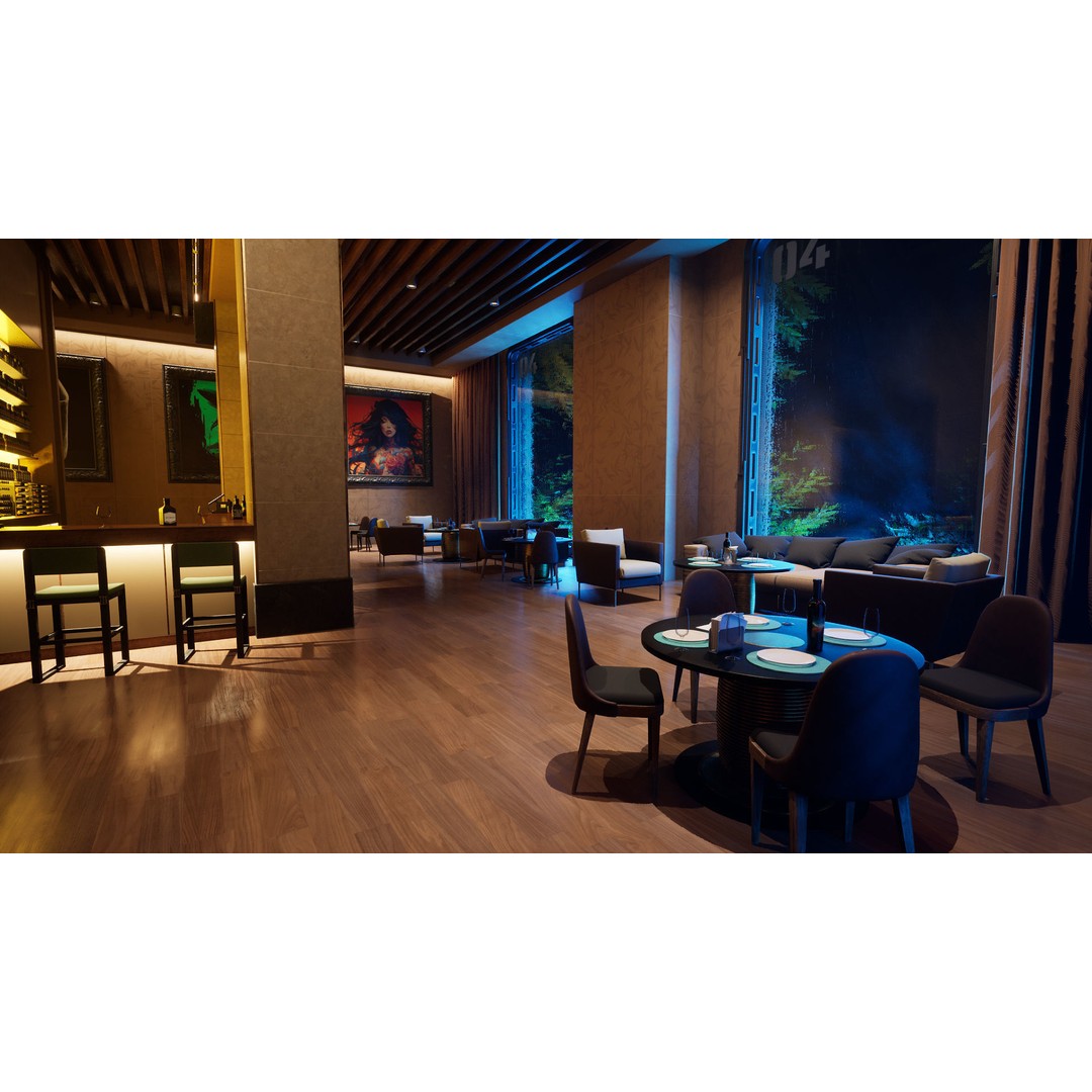 Contemporary Restaurant 3D Model – Low Poly Game Asset, FBX - View 16