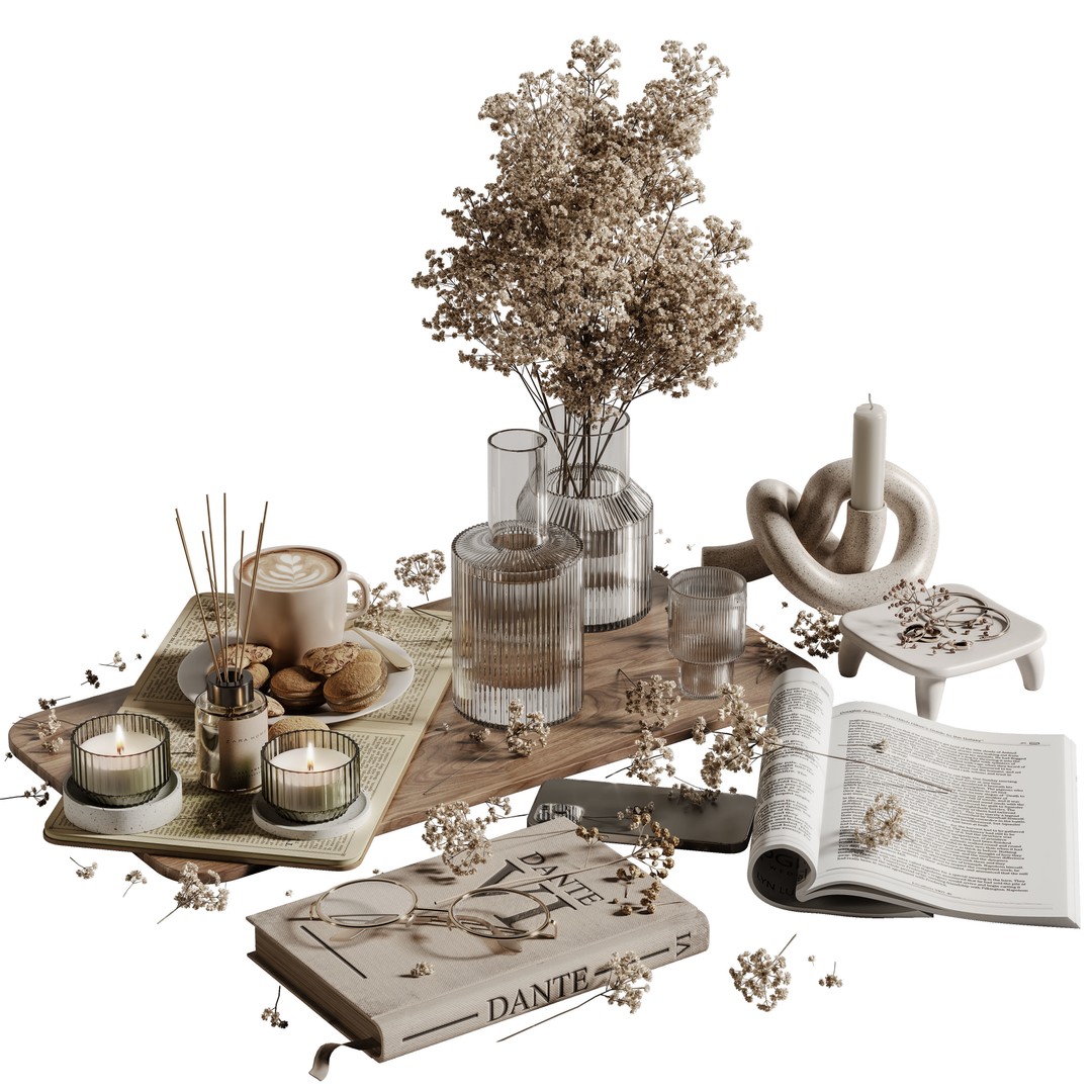 Decorative Set 3D Model – Contemporary Home Decor, Vray & Corona Formats