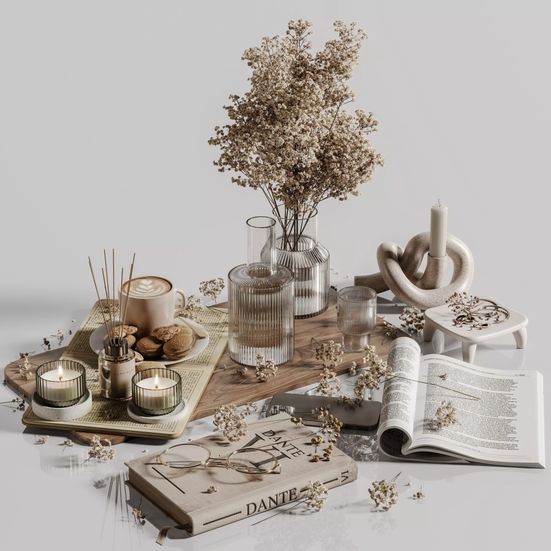 Decorative Set 3D Model – Contemporary Home Decor, Vray & Corona Formats - View 2