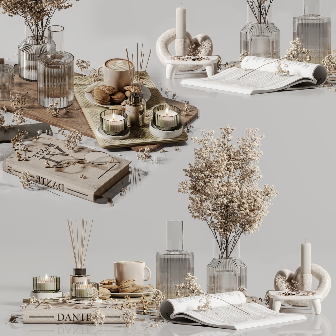 Decorative Set 3D Model – Contemporary Home Decor, Vray & Corona Formats - View 3