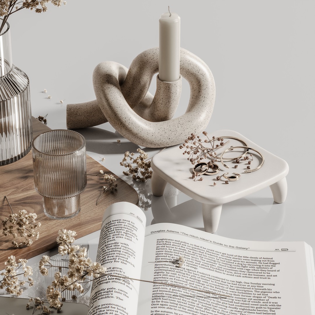 Decorative Set 3D Model – Contemporary Home Decor, Vray & Corona Formats - View 6