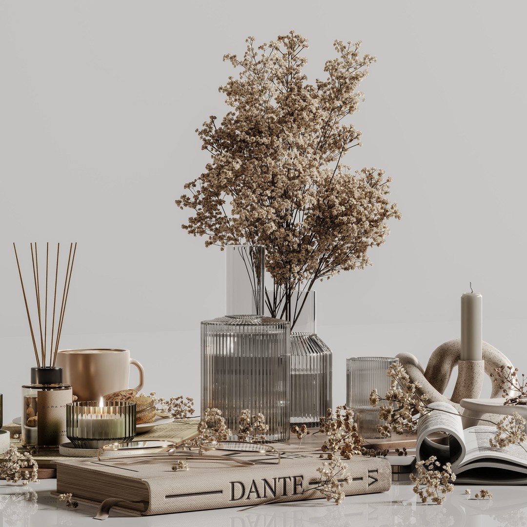 Decorative Set 3D Model – Contemporary Home Decor, Vray & Corona Formats - View 7