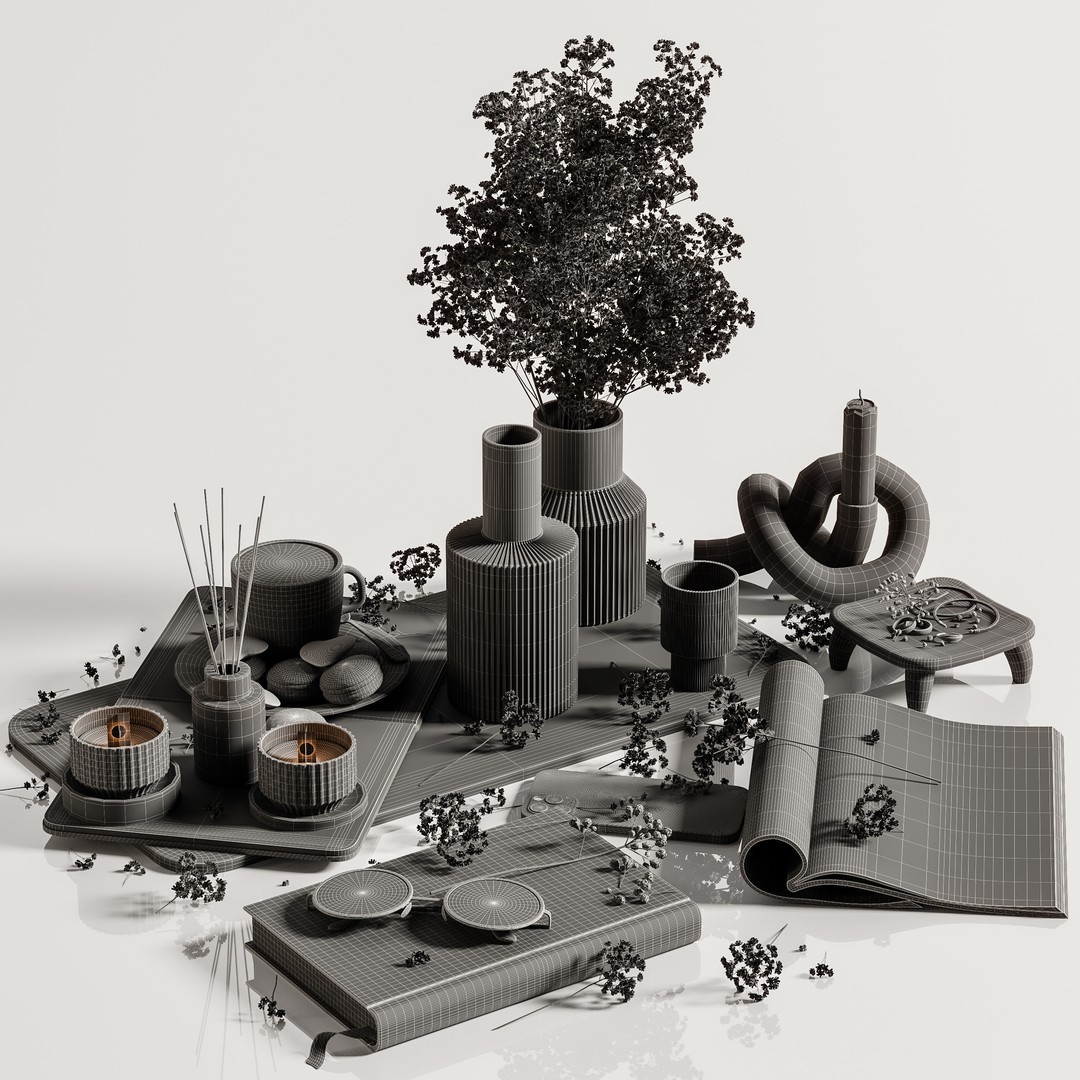 Decorative Set 3D Model – Contemporary Home Decor, Vray & Corona Formats - View 8