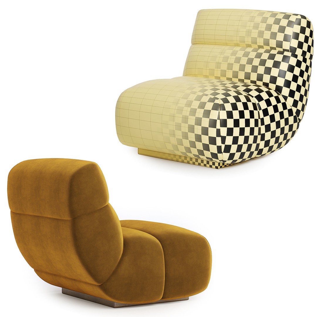Sereno Armchair 3D Model – Modern Fabric Chair with Textures - View 7