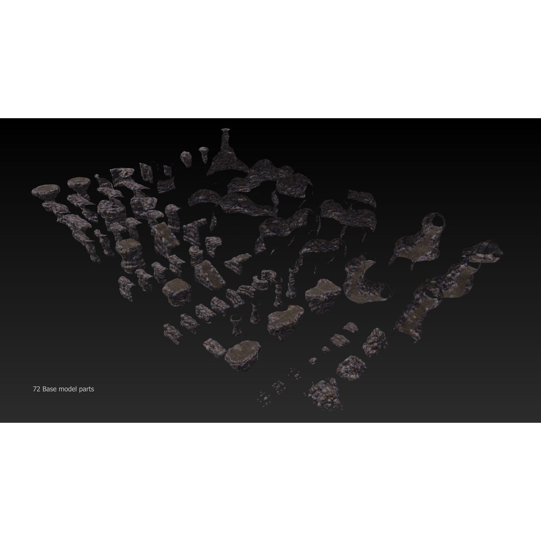 Cave Interior Tileset 3D Model – Low Poly Game Ready Asset, FBX - View 3