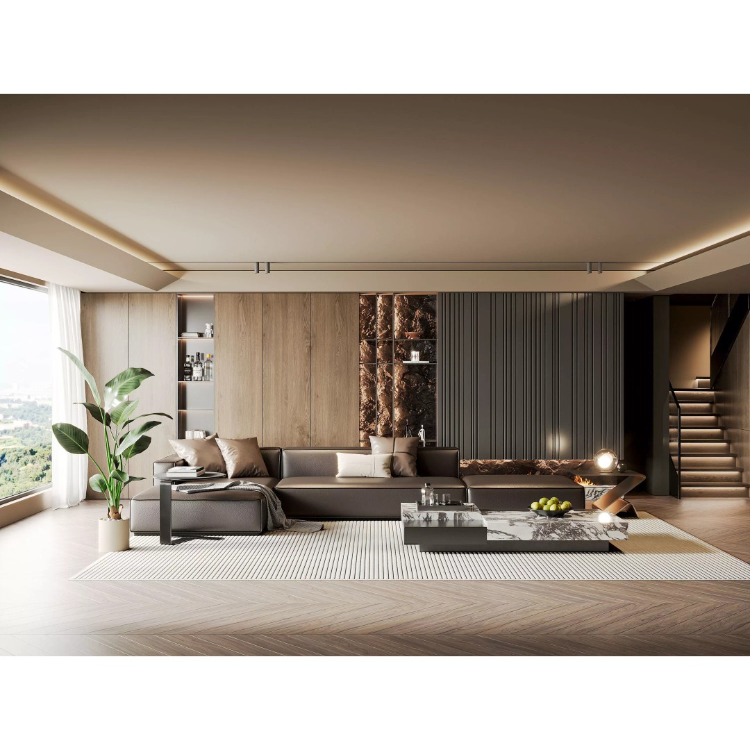 Modern Living Room 3D Model – Minimalist Interior Design, FBX & OBJ Formats - View 2
