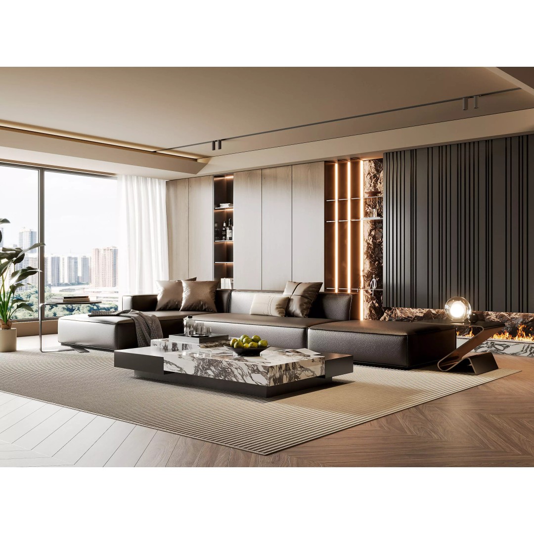 Modern Living Room 3D Model – Minimalist Interior Design, FBX & OBJ Formats - View 3