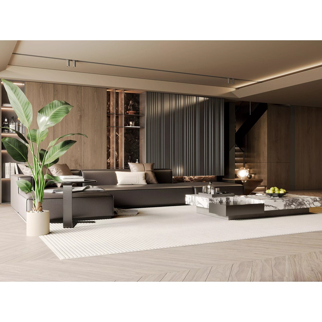 Modern Living Room 3D Model – Minimalist Interior Design, FBX & OBJ Formats - View 4