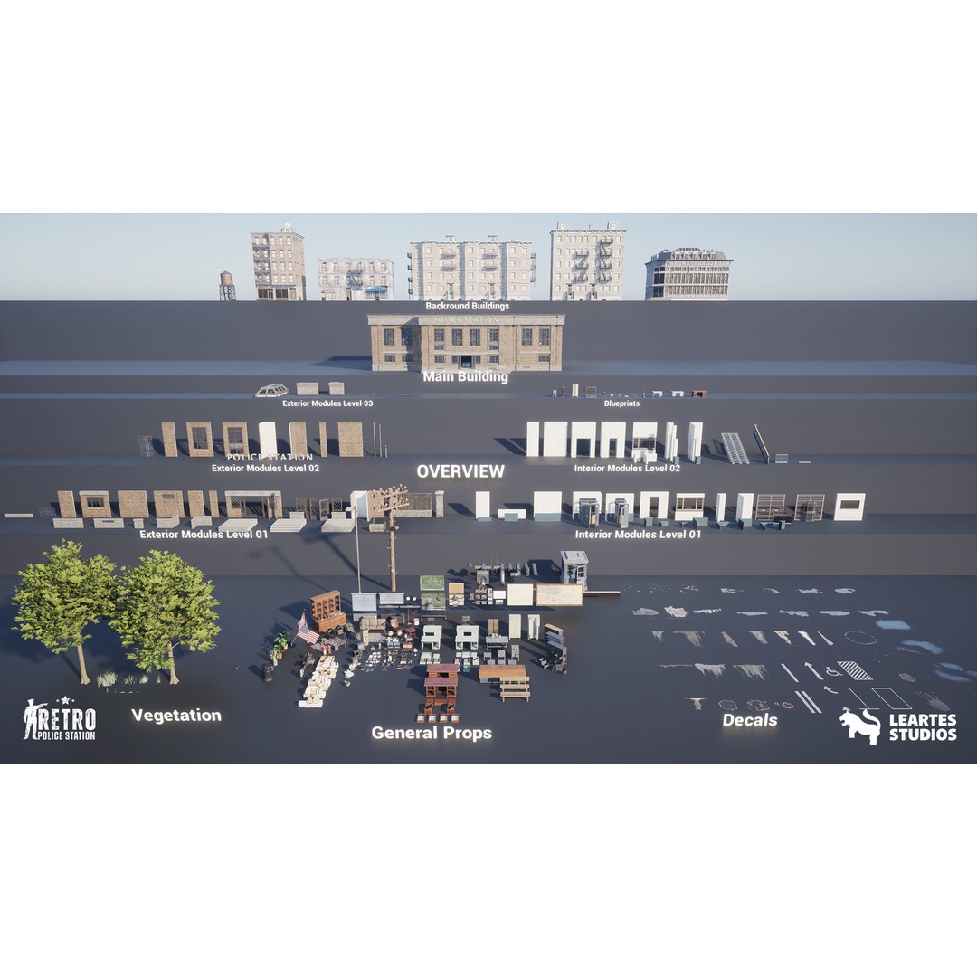 Retro Police Station 3D Model – Low Poly Game Ready Environment, FBX