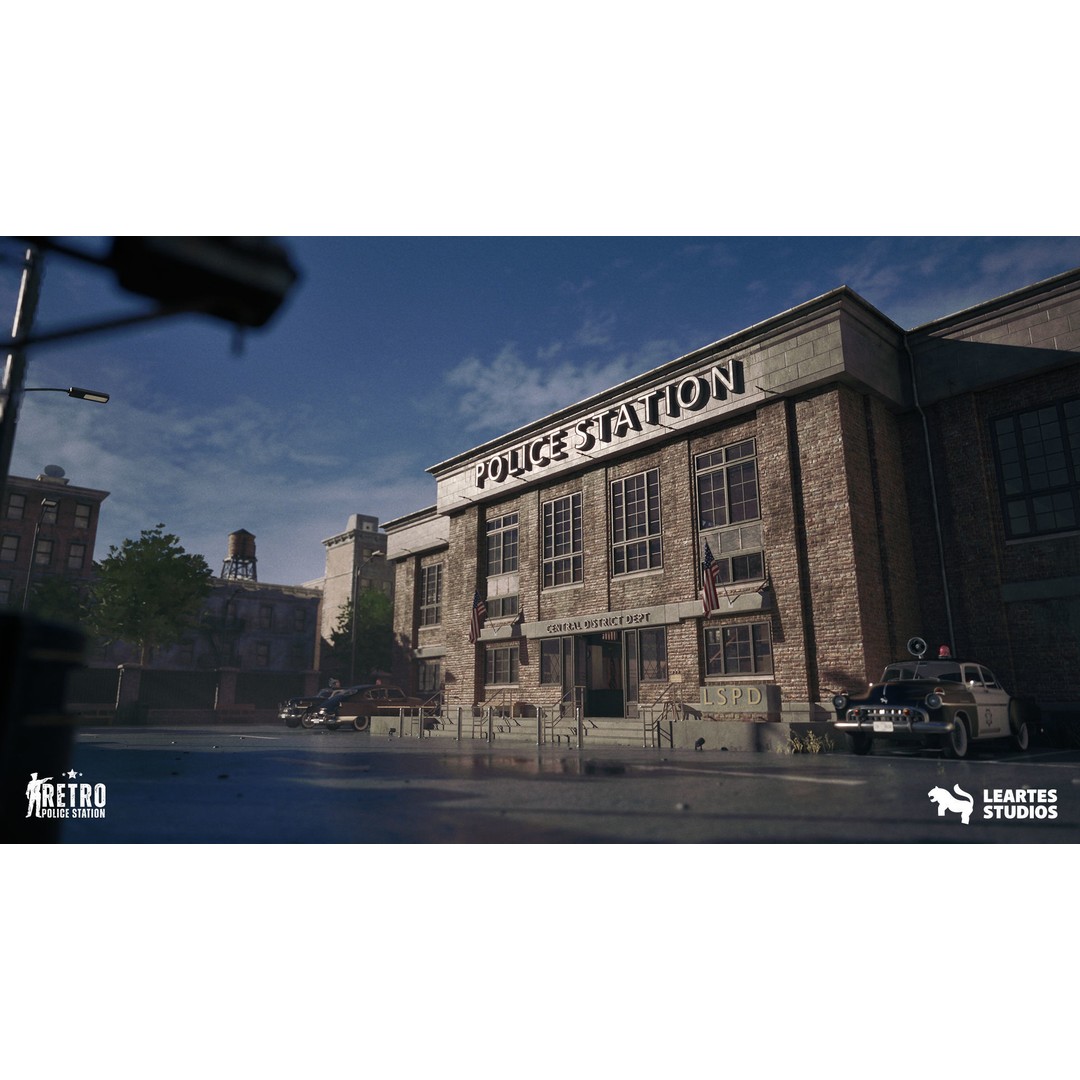 Retro Police Station 3D Model – Low Poly Game Ready Environment, FBX - View 3