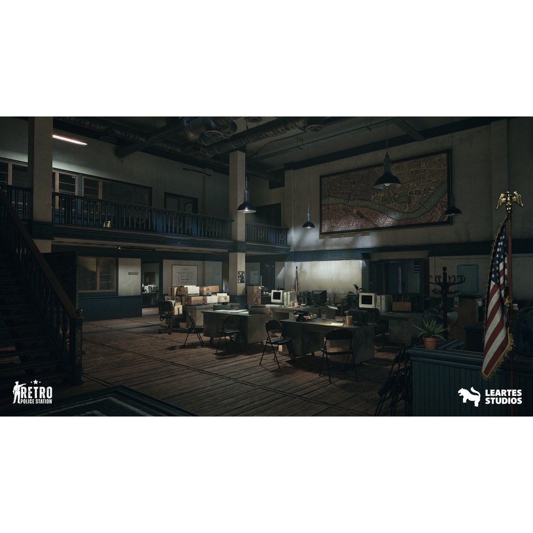 Retro Police Station 3D Model – Low Poly Game Ready Environment, FBX - View 5