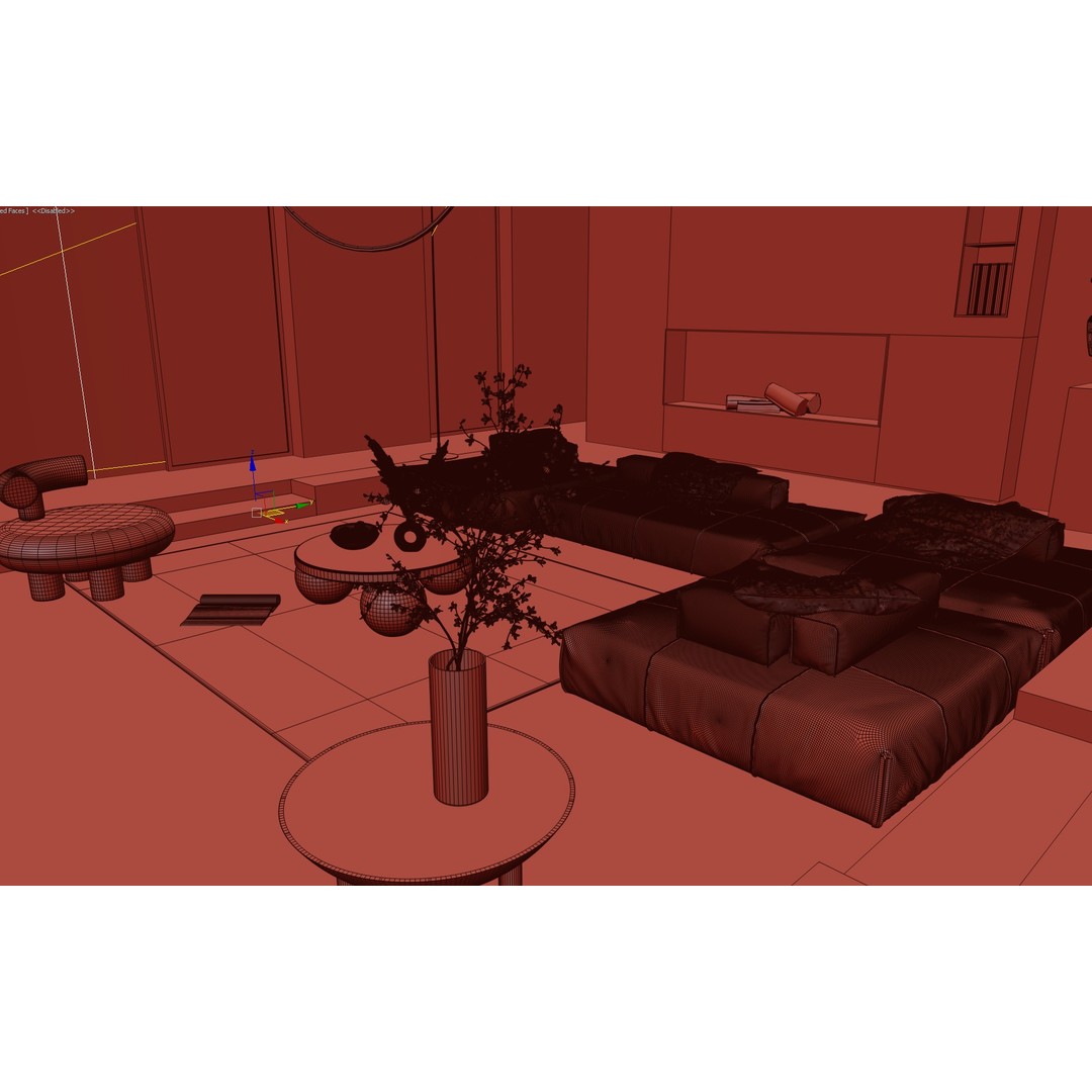Living Room Interior 3D Model – Modern Design with Textures, FBX, OBJ
