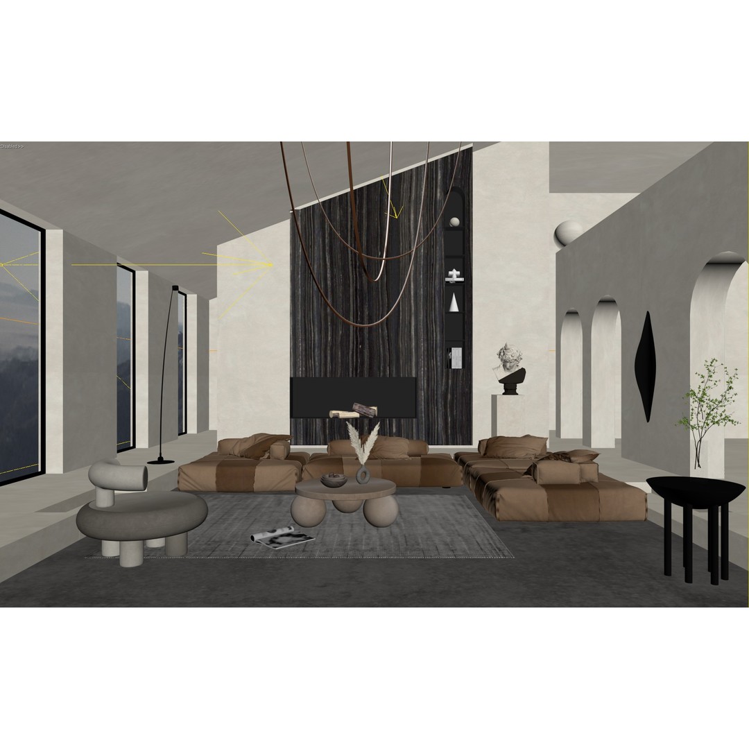 Living Room Interior 3D Model – Modern Design with Textures, FBX, OBJ - View 3