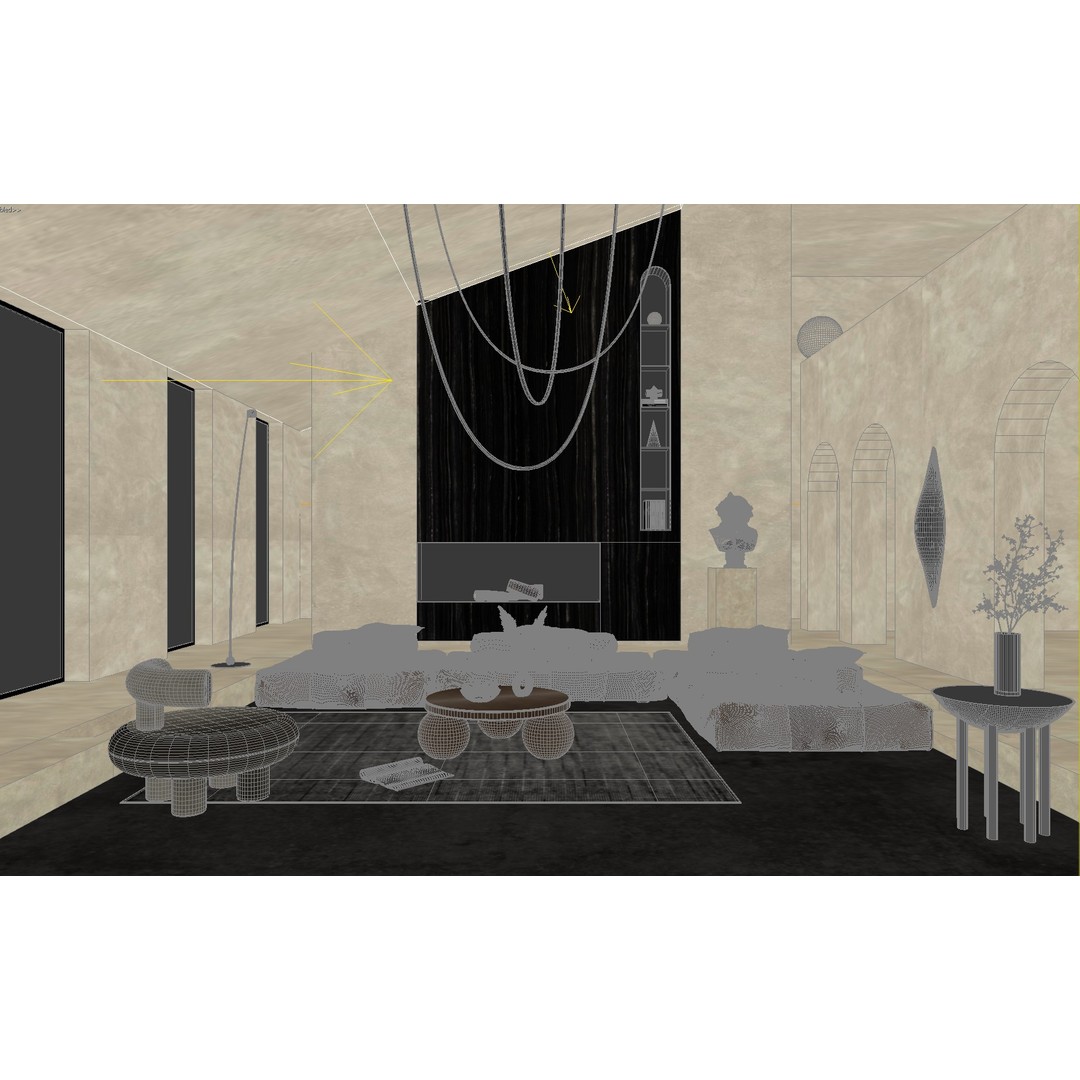 Living Room Interior 3D Model – Modern Design with Textures, FBX, OBJ - View 4