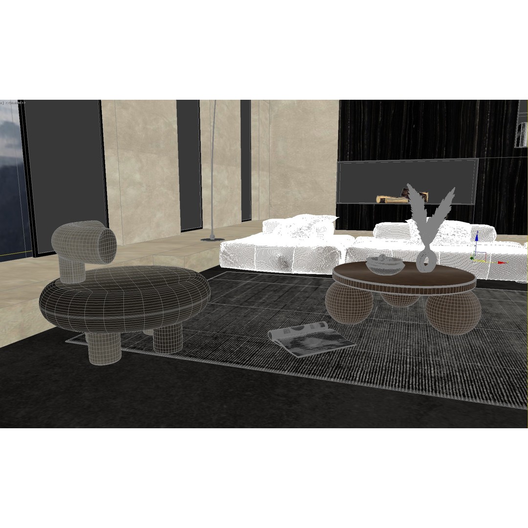 Living Room Interior 3D Model – Modern Design with Textures, FBX, OBJ - View 6