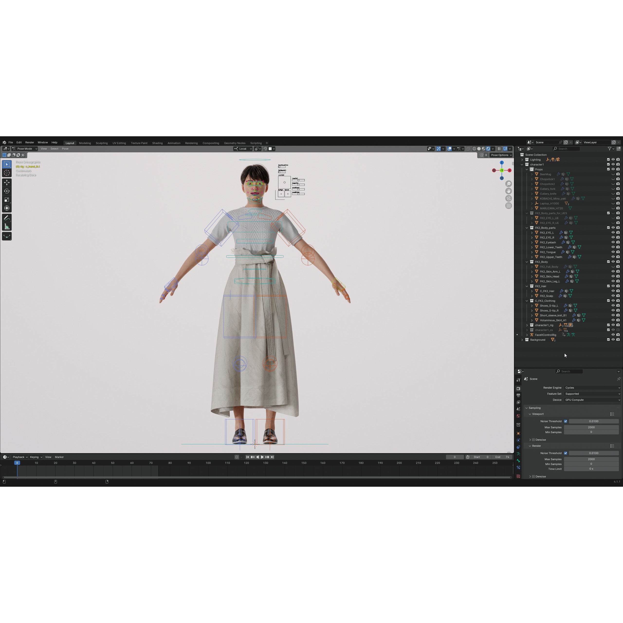 Asian Casual Woman - Low-Poly Game-Ready 3D Model - View 15