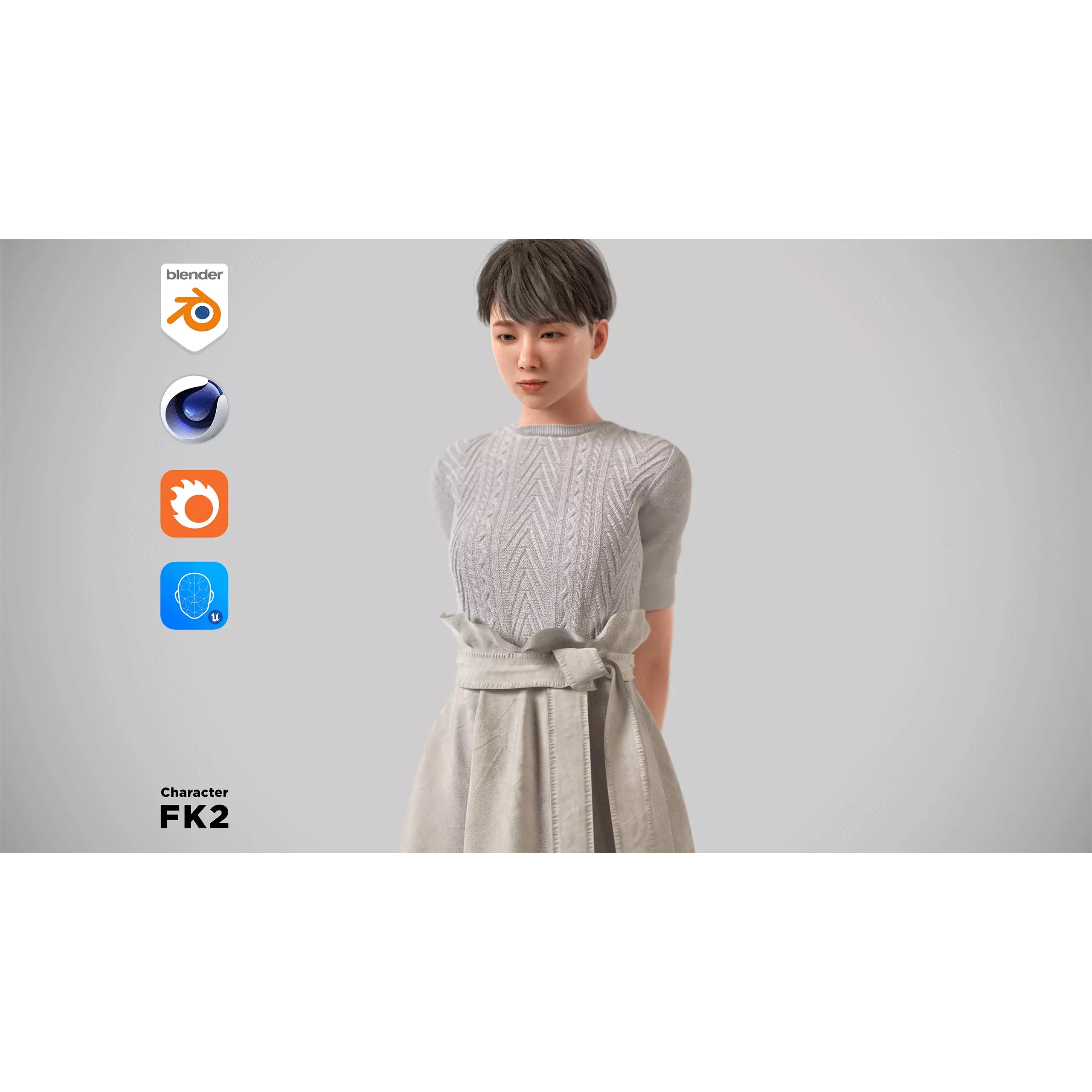 Asian Casual Woman - Low-Poly Game-Ready 3D Model - View 2