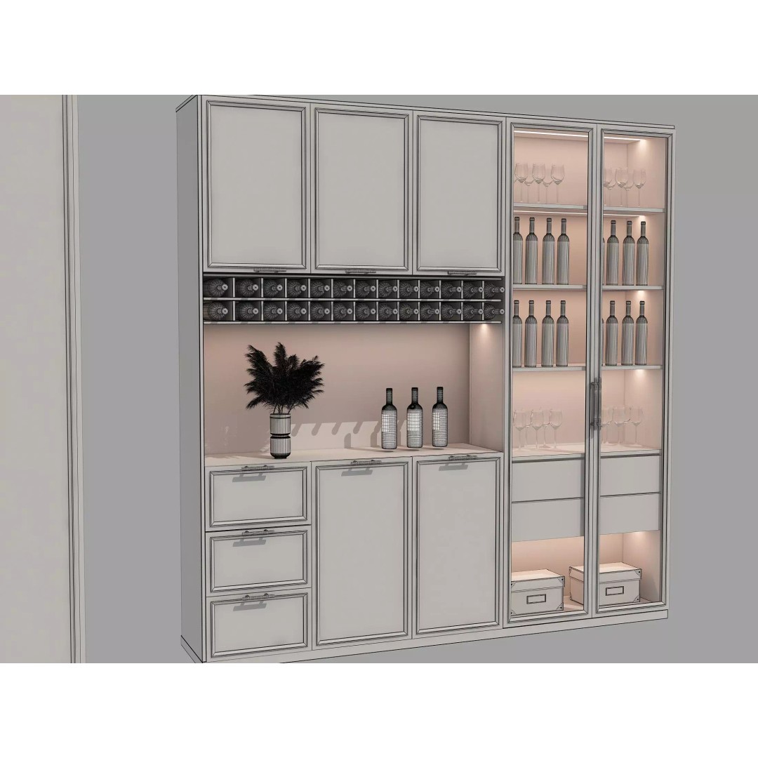Wine Cabinet 3D Model – Realistic Storage Unit for Interiors, FBX & OBJ