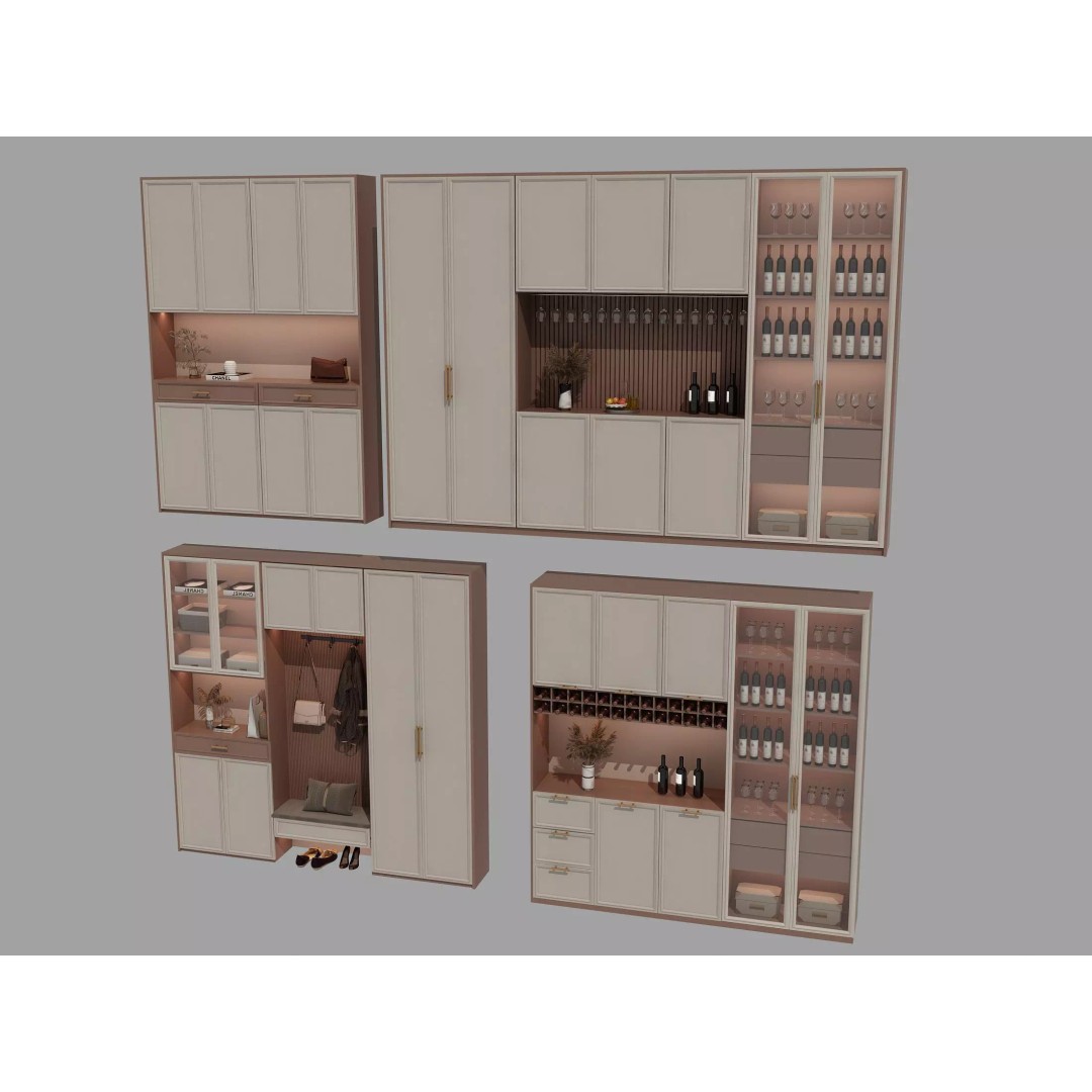 Wine Cabinet 3D Model – Realistic Storage Unit for Interiors, FBX & OBJ - View 5