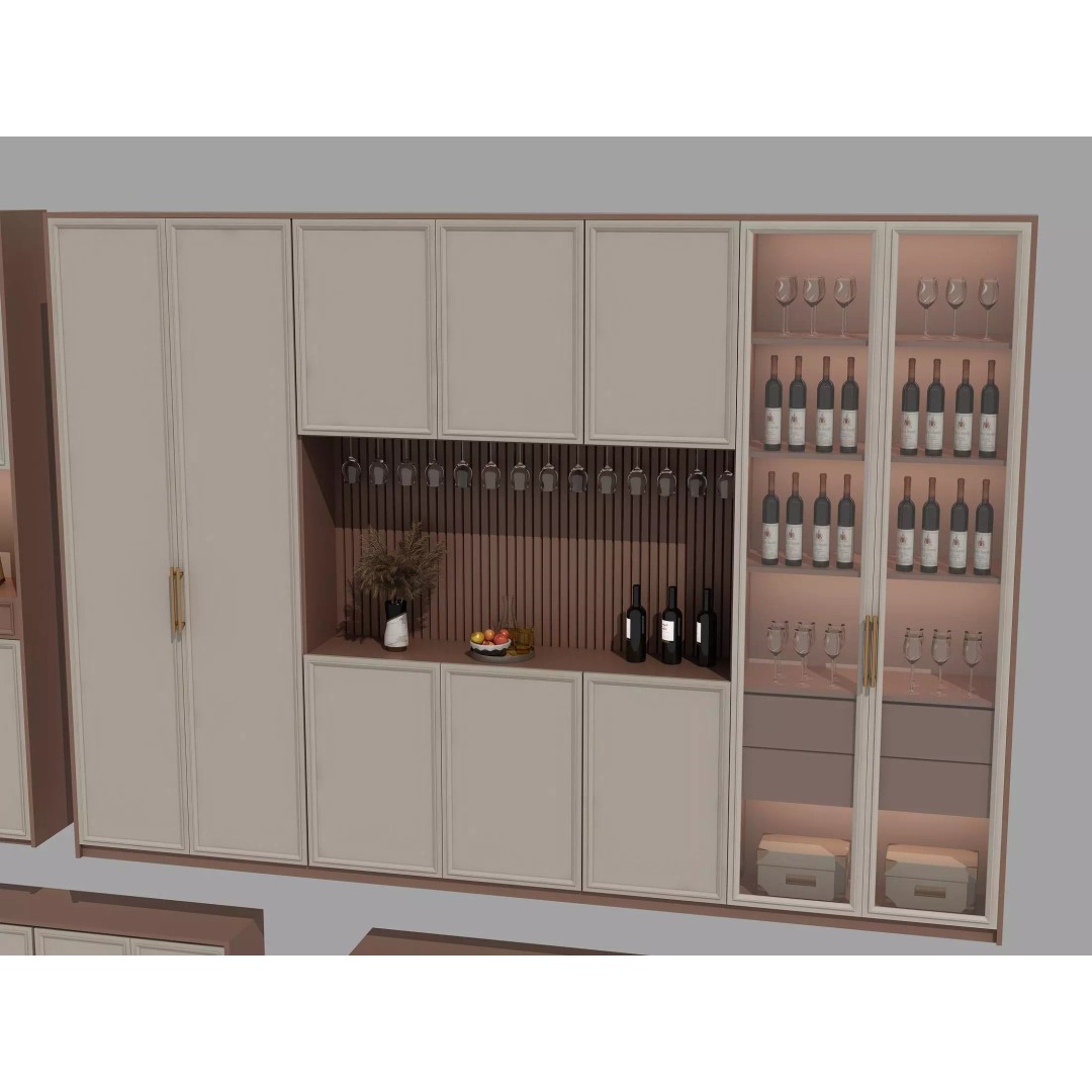 Wine Cabinet 3D Model – Realistic Storage Unit for Interiors, FBX & OBJ - View 6