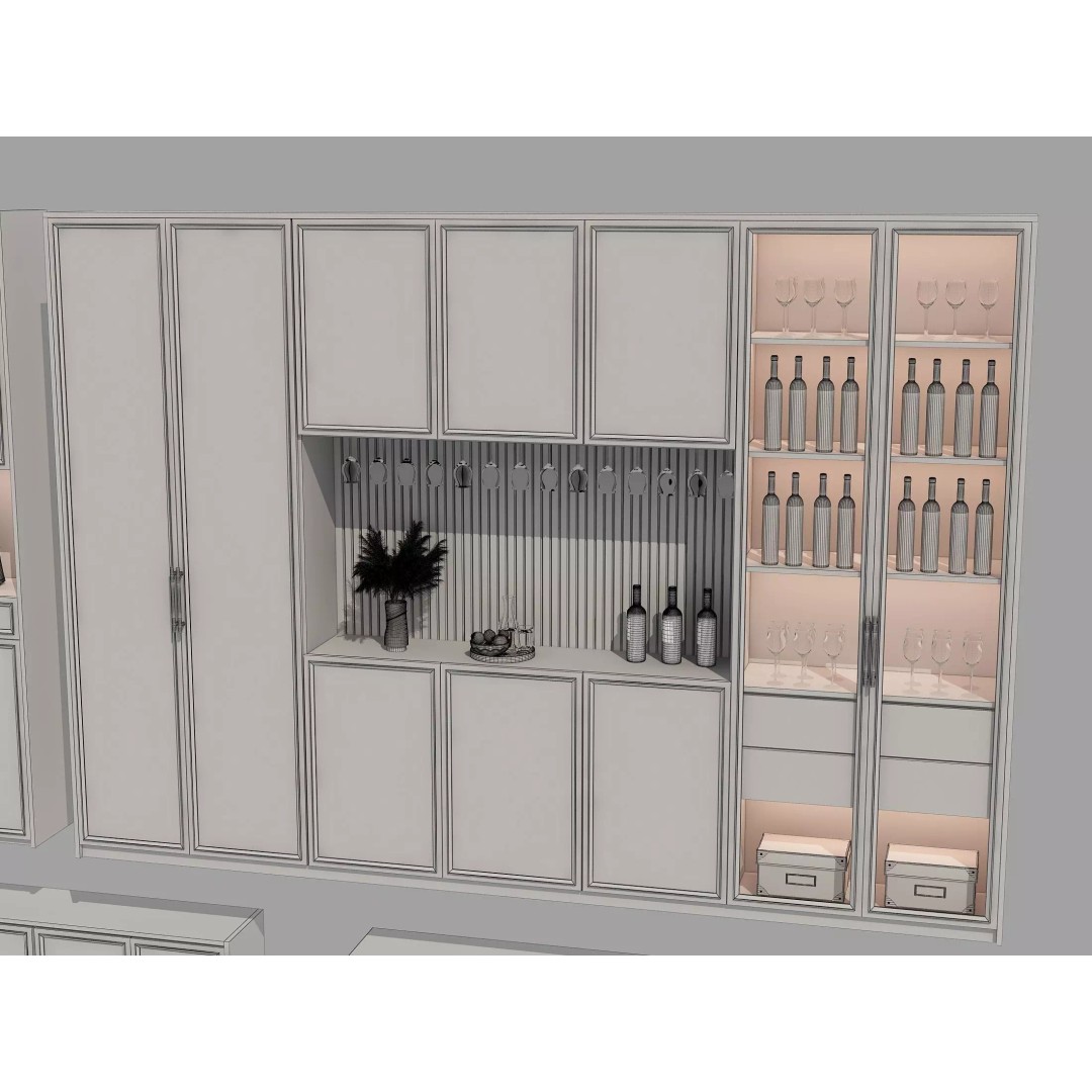 Wine Cabinet 3D Model – Realistic Storage Unit for Interiors, FBX & OBJ - View 7