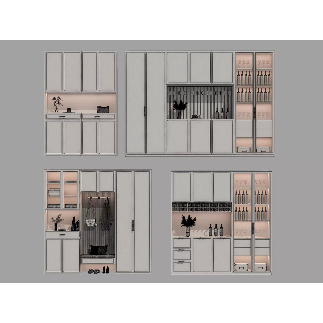 Wine Cabinet 3D Model – Realistic Storage Unit for Interiors, FBX & OBJ - View 8