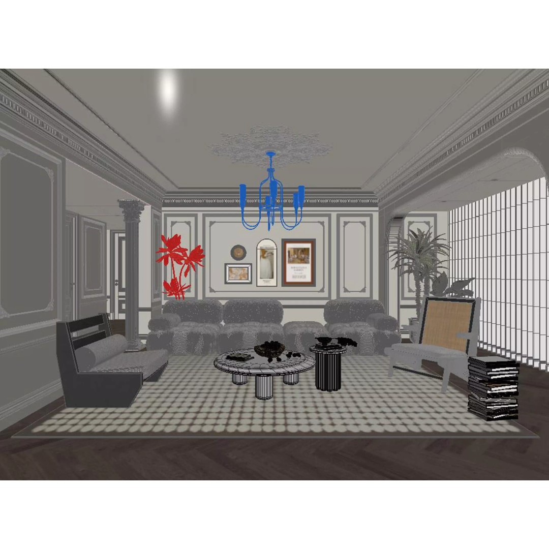 Living Room Scene 3D Model – Modern Interior Design, FBX, OBJ